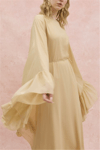 Yanı Fırfırlı Asimetrik Kesim Bağcıklı İçlikli Şifon Elbise Abaya Takım  -Bej-Elbise-114-1422-R56