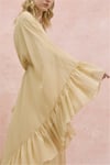 Yanı Fırfırlı Asimetrik Kesim Bağcıklı İçlikli Şifon Elbise Abaya Takım  -Bej-Elbise-114-1422-R56