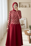 Yanı Tokalı Ekose Desenli Bluz -Bordo-Bluz-246-2821-R04