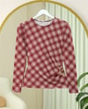 Yanı Tokalı Ekose Desenli Bluz -Bordo-Bluz-246-2821-R04