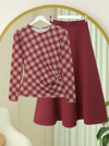 Yanı Tokalı Ekose Desenli Bluz -Bordo-Bluz-246-2821-R04