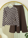 Yanı Tokalı Ekose Desenli Bluz -Kahve-Bluz-246-2821-R15