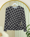 Yanı Tokalı Ekose Desenli Bluz -Siyah-Bluz-246-2821-R01