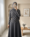 Yanı Tokalı Ekose Desenli Bluz -Siyah-Bluz-246-2821-R01