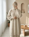 Yanı Yırtmaçlı Ponponlu Yumoş Triko Kazak  -Krem-Kazak-295-4513-R28