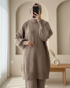 Yanı Yırtmaçlı Ponponlu Yumoş Triko Kazak -Toprak-Kazak-295-4513-R55