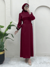 Elbise-Yanları Bağlamalı Kolu Lastikli Saten Elbise -Bordo-386-5948-R04