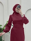 Elbise-Yanları Bağlamalı Kolu Lastikli Saten Elbise -Bordo-386-5948-R04
