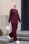 Yanları Çıtçıtlı Çimalı Pantolonlu Bol Paça Oyşo Takım -Mürdüm