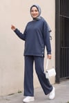 Yanları Çıtçıtlı Çimalı Pantolonlu Bol Paça Oyşo Takım -Füme
