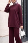 Yanları Çıtçıtlı Çimalı Pantolonlu Bol Paça Oyşo Takım -Mürdüm