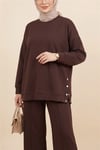 Yanları Çıtçıtlı Çimalı Pantolonlu Oyşo Takım  -K. Kahve-Takım-436-10060-R54