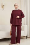Yanları Çıtçıtlı Çimalı Pantolonlu Oyşo Takım  -Bordo-Takım-436-10060-R04