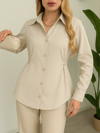 Yanları Düğme Detaylı Poplin Gömlek -Taş-Gömlek-246-1625-R43