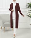 Yanları Yırtmaçlı Fitilli Uzun Triko Hırka  -Bordo-Hırka-109-9738-R04
