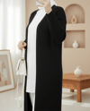 Yanları Yırtmaçlı Fitilli Uzun Triko Hırka -Siyah-Hırka-109-9738-R01