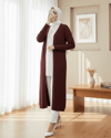 Yanları Yırtmaçlı Fitilli Uzun Triko Hırka  -Bordo-Hırka-109-9738-R04