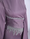 Yapıştırma Taş Detaylı Dik Yaka Saten Abiye -Lila-Saten Abiye-337-6808-R42