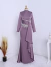 Yapıştırma Taş Detaylı Dik Yaka Saten Abiye -Lila-Saten Abiye-337-6808-R42
