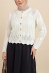 Yaprak Desenli Ajurlu Triko Hırka -Beyaz-Hırka-109-0999-R02