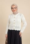 Yaprak Desenli Ajurlu Triko Hırka -Beyaz-Hırka-109-0999-R02
