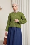 Yaprak Desenli Ajurlu Triko Hırka -F.Yeşili-Hırka-109-0999-R67
