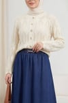 Yaprak Desenli Ajurlu Triko Hırka -Krem-Hırka-109-0999-R28