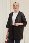 Yarasa Yarım Kol Ajurlu Triko Hırka  -Kahve-Hırka-109-0894-R15