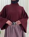 Yarım Boğaz Krop Triko Kazak -Bordo-Kazak-207-1593-R04