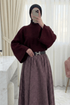 Yarım Boğaz Krop Triko Kazak -Bordo-Kazak-424-906090-R04