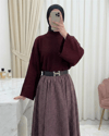 Yarım Boğaz Krop Triko Kazak -Bordo-Kazak-424-906090-R04