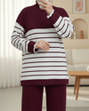 Yarım Boğazlı Çizgili Triko Takım -Bordo-Takım-295-4524-R04