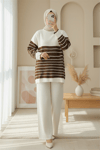 Yarım Boğazlı Çizgili Triko Takım -Kahve-Takım-295-4524-R15