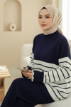 Yarım Boğazlı Çizgili Triko Takım -Laci-Takım-295-4524-R03