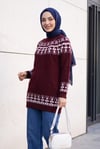 Yarım Boğazlı Desenli Triko Kazak  -Bordo