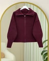 Yarım Boğazlı Fermuarlı Triko Hırka -Bordo-Hırka-109-0887-R04