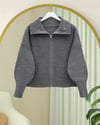 Yarım Boğazlı Fermuarlı Triko Hırka -Füme-Hırka-109-0887-R18