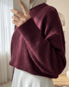 Yarım Boğazlı Salaş Triko Kazak -Bordo-Kazak-109-0823-R04