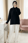 Yarım Boğazlı Şerit Desenli Yumoş Triko Kazak -Siyah-Kazak-109-0953-R01