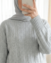 Yarım Boğazlı Şerit Desenli Yumoş Triko Kazak -Gri-Kazak-109-0953-R11
