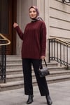 Yarım Boğazlı Şerit Desenli Yumoş Triko Kazak  -Bordo