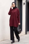 Yarım Boğazlı Sıralı İncili Salaş Triko Tunik -Bordo