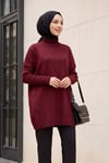 Yarım Boğazlı Sıralı İncili Salaş Triko Tunik -Bordo