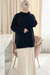Yarım Boğazlı Yumoş Salaş Triko Kazak -Siyah-Kazak-109-0965-R01