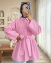 Yarım Düğmeli Beli Bağlamalı Yanı Fermuarlı Tunik  -Pembe-Tunik-120-1613-R20