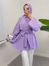 Yarım Düğmeli Beli Bağlamalı Yanı Fermuarlı Tunik -Lila-Tunik-120-1613-R42
