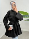 Yarım Düğmeli Beli Bağlamalı Yanı Fermuarlı Tunik -Siyah-Tunik-120-1613-R01