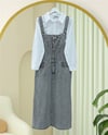 Yarım Düğmeli Cepli Kot Salopet -Füme-Tulum & Salopet-423-2150-R18
