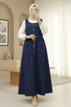 Yarım Düğmeli Çift Cepli Sıfır Kol Kot Elbise -Laci-Elbise-197-6125-R03