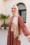 Yarım Düğmeli Karışık Desenli Kolu Lastikli Elbise  -Kiremit